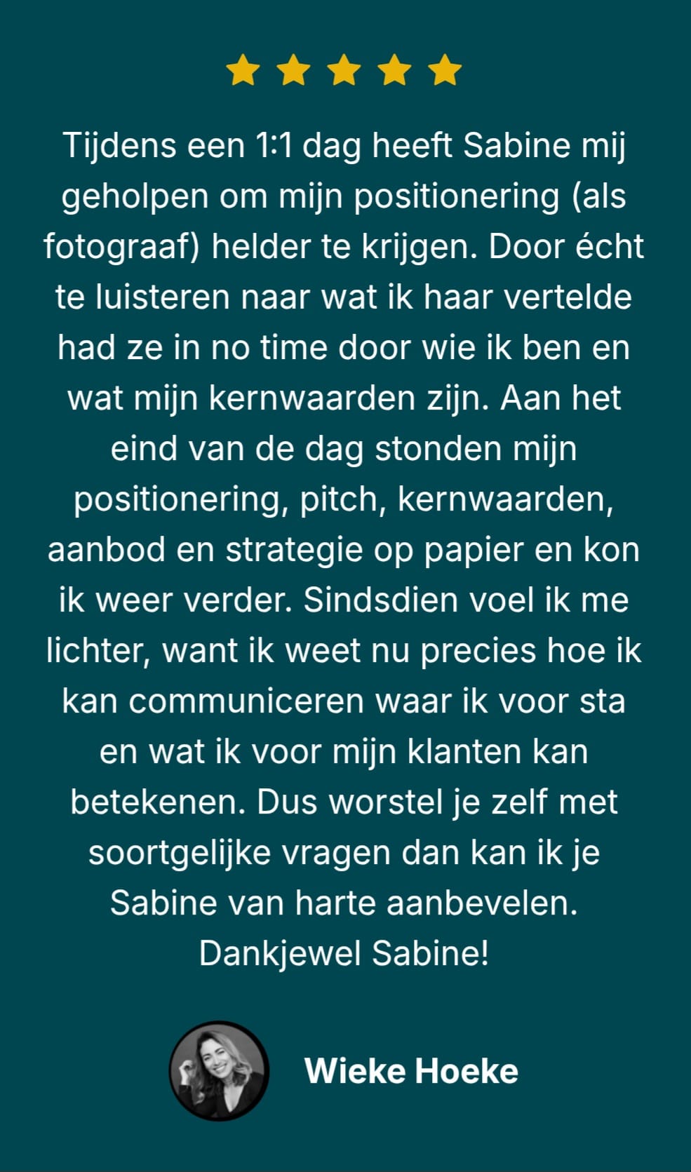 Aan het eind van de dag stonden mijn positionering, pitch, kernwaarden, aanbod en strategie op papier. Sindsdien voel ik me lichter, want ik weet nu precies hoe ik kan communiceren waar ik voor sta.